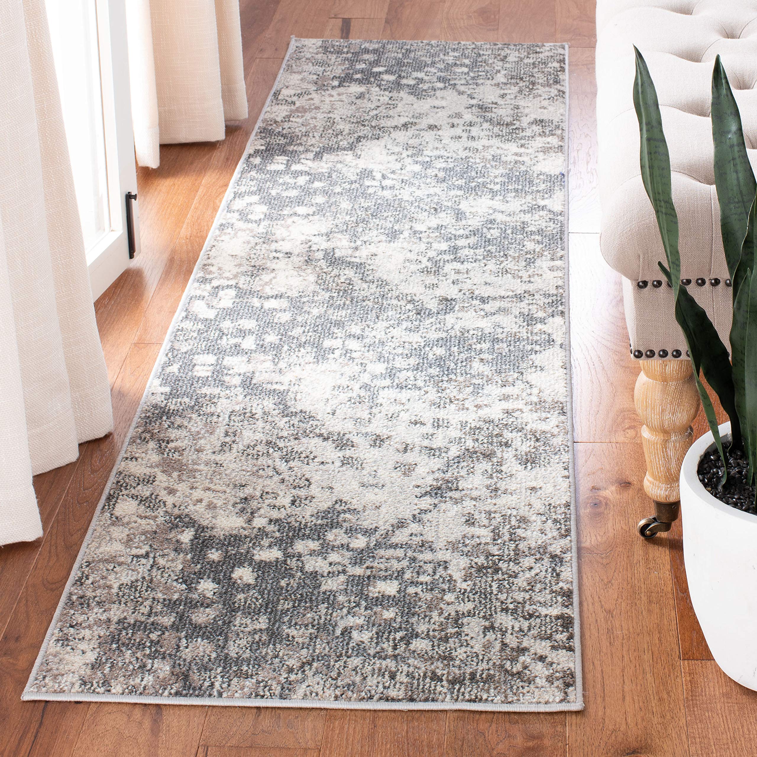 Safavieh Madison Collection Runner Rug - 2'2'' x 12', Grey & Beige, Boho Abstract Design, Non-Shedding & Easy Care, Ideal for Hi